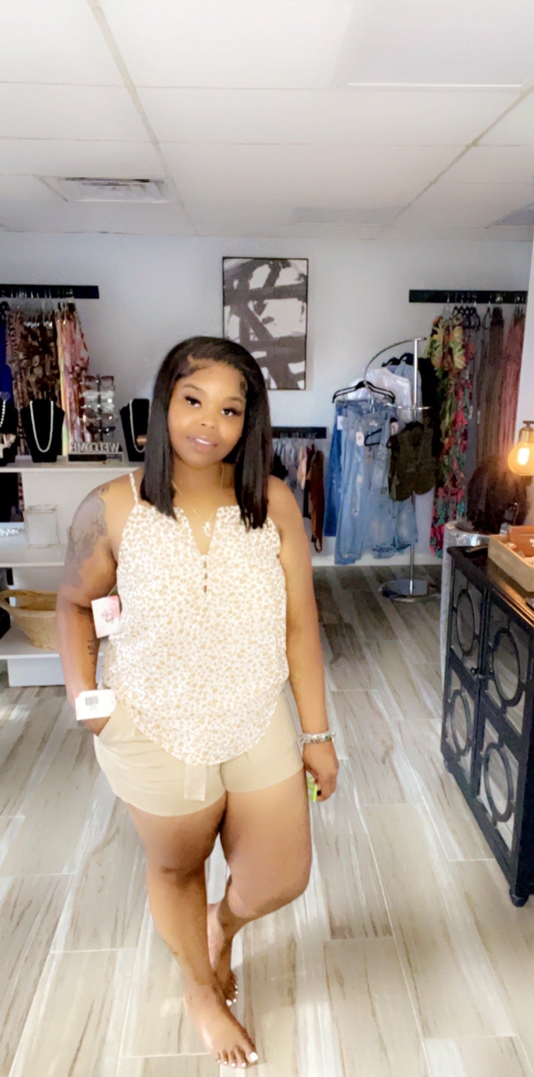 Cream & Khaki Short Set